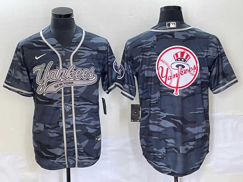Men%27s New York Yankees Gray Camo Team Big Logo With Patch Cool Base Stitched Baseball Jerseys->new york yankees->MLB Jersey